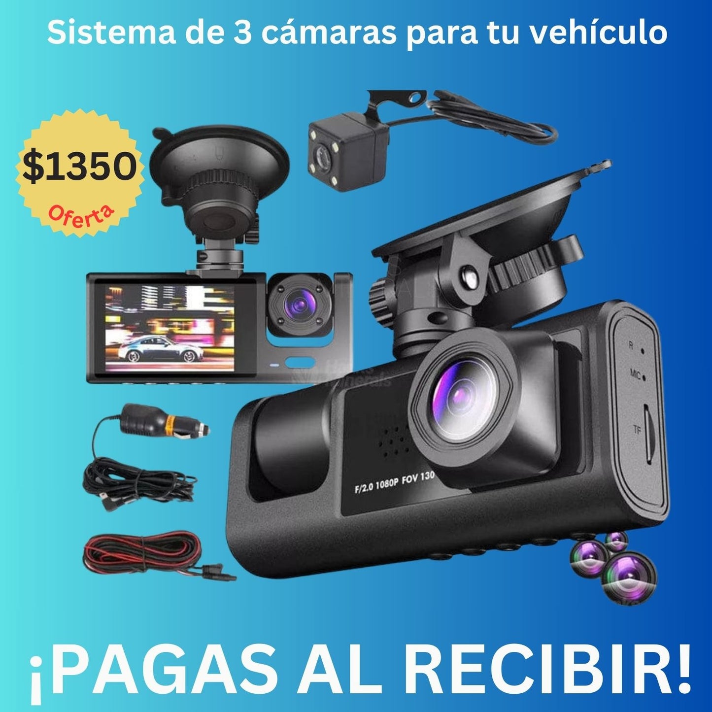 2x1 Sistema de Tres Cámaras de Alta Definición Para Auto